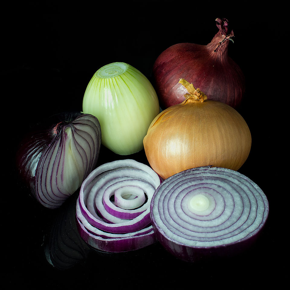 Fresh onions and vegetables for home cooking
